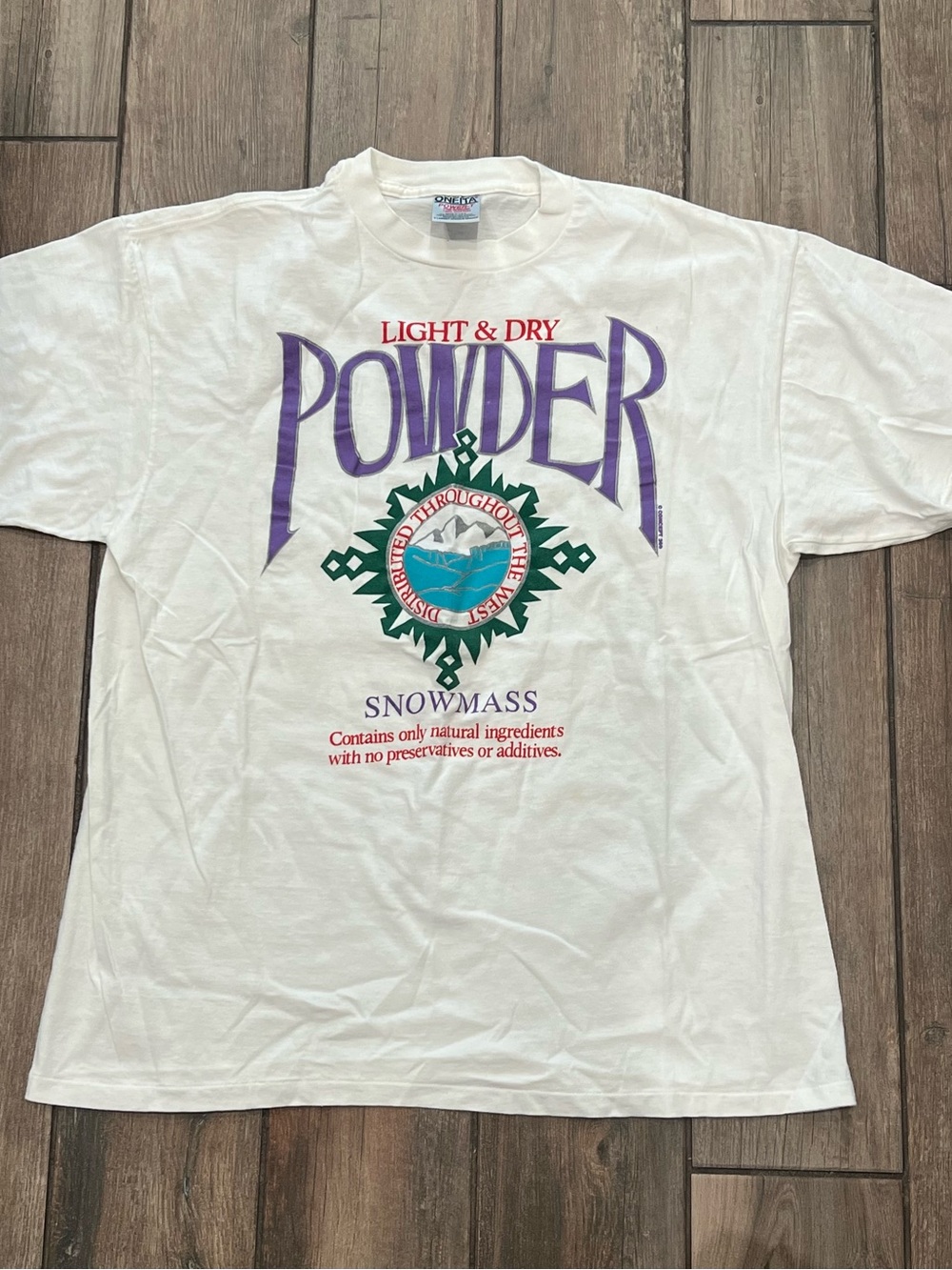 Vintage 1990s Light & Dry Powder Snow Mass Mountains Oneita XL Graphic T-Shirt